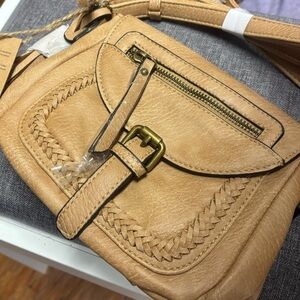 Elegant Tan Crossbody Bag with Braided Detail